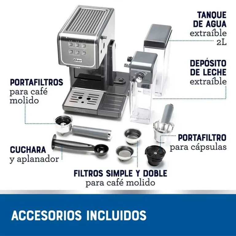Cafetera PrimaLatte Oster - 2 Touch / Panel Táctil / 19 Bar de Presión / Gris / BVSTEM6801M – imagen 4