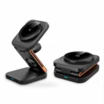 Cargador inalámbrico Argom Tech - 3 en 1 / Con soporte plegable magnético S4 / ARG-AC-0144BK