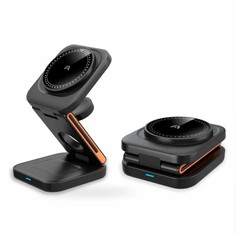Cargador inalámbrico Argom Tech - 3 en 1 / Con soporte plegable magnético S4 / ARG-AC-0144BK
