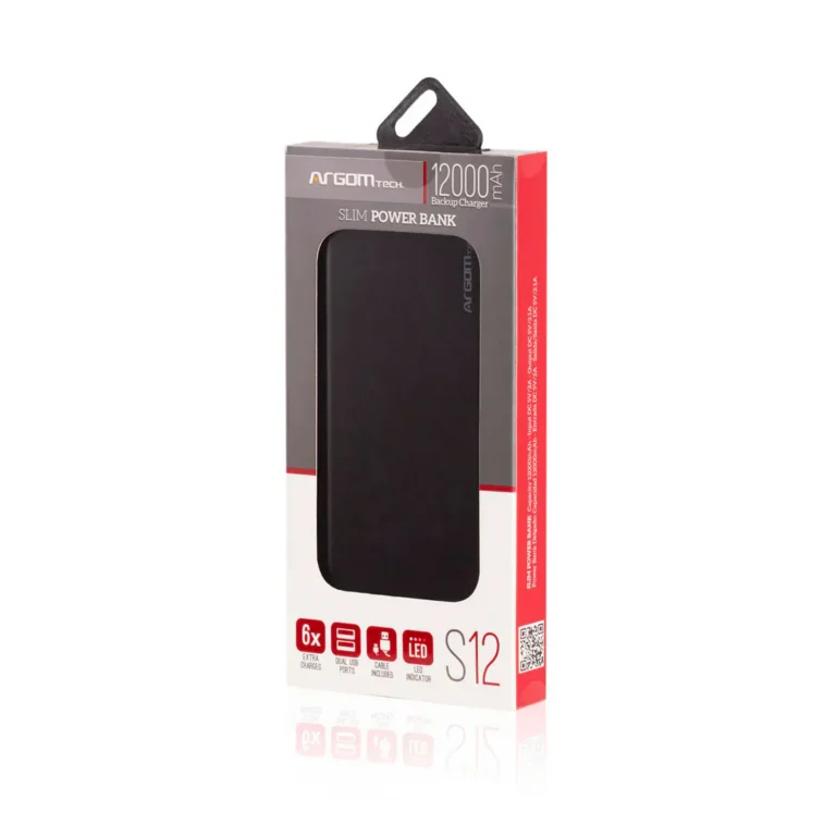 Power Bank Argom Tech S12 de Aluminio - 12000mAh - ARG-PB-1150BK – imagen 2
