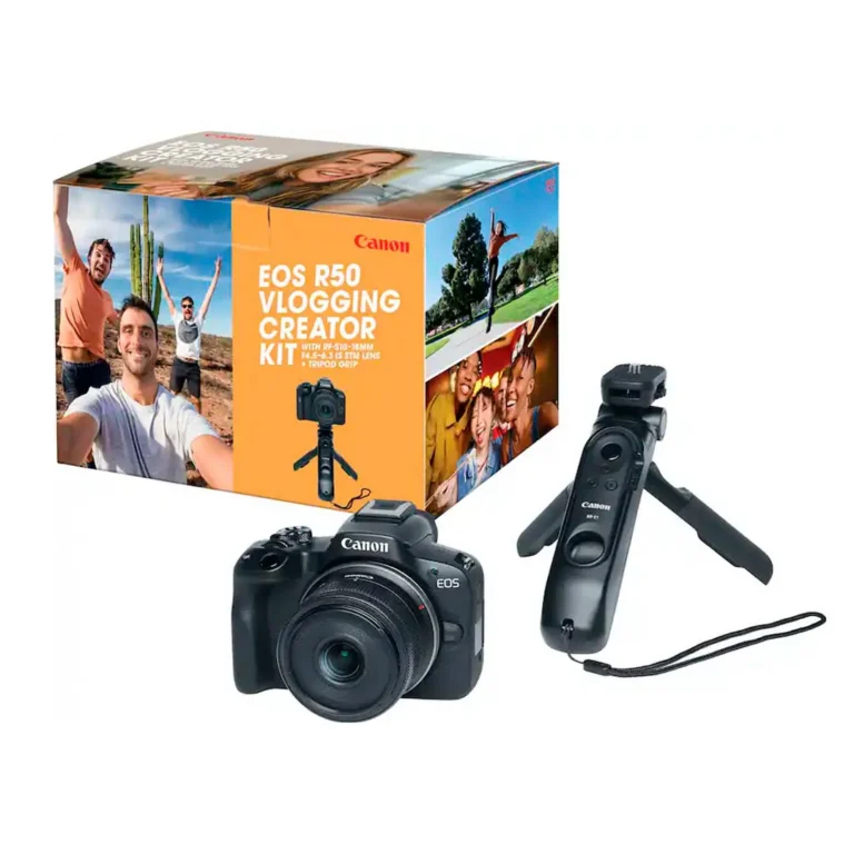 Kit para creadores Canon cámara EOS R50 en negro + lente RF-S10-18mm F4.5-6.3 IS STM + Trípode Grip