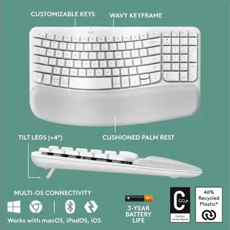 Teclado inalámbrico Logitech Wave Keys Ergonomic 920-012275 ENG - Blanco – imagen 3